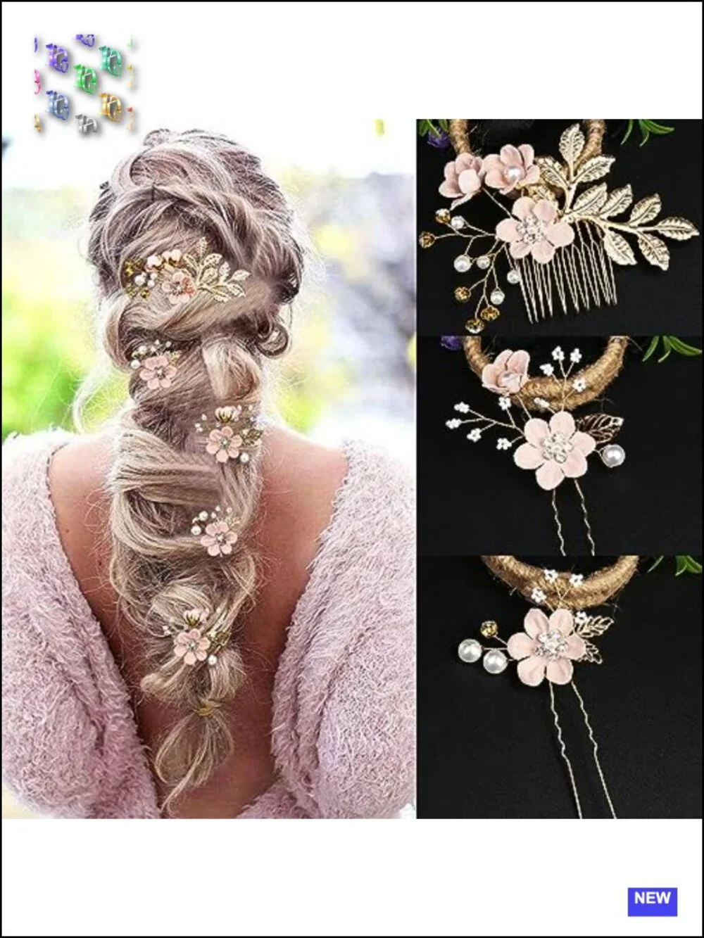 Bridal Hair Pins Set Crystal Pearl Rhinestone Floral Updo Clips 5pc